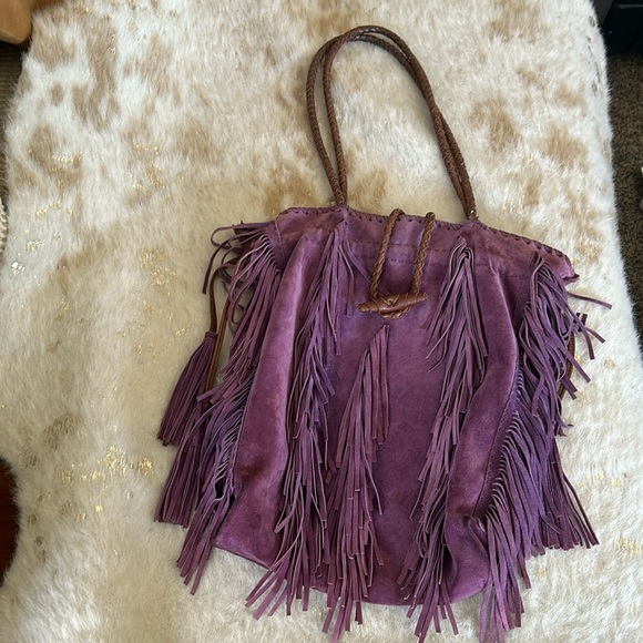 Carla Mancini Purple Suede Fringe Handbag - Picture 1 of 6